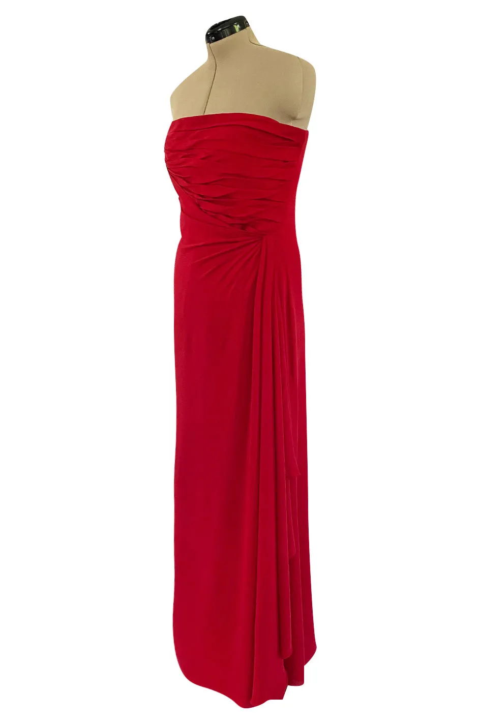2010s Valentino Strapless Stretch Silk Crepe Dress w Gathered Bodice & Side Detailed Skirt