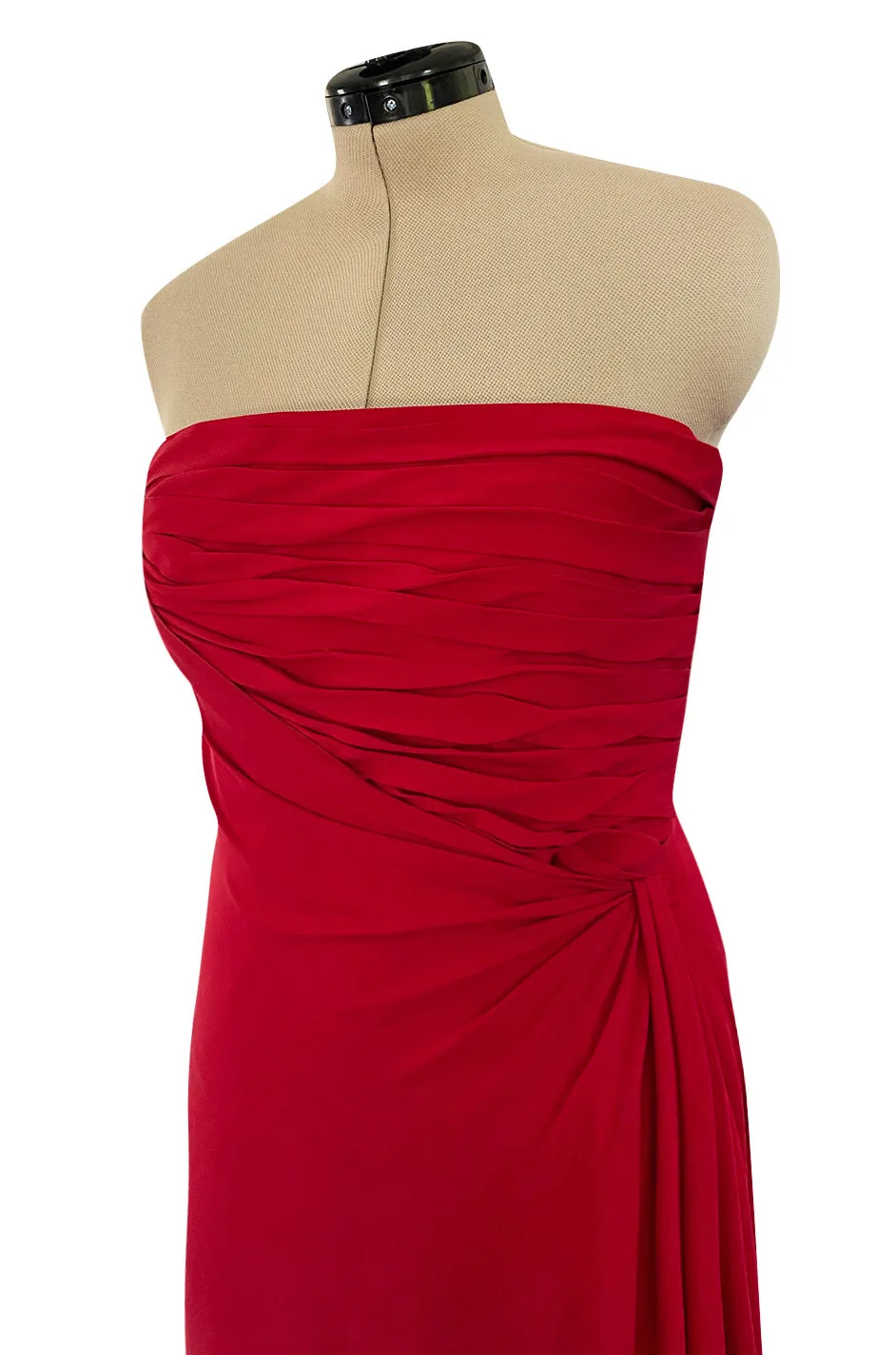 2010s Valentino Strapless Stretch Silk Crepe Dress w Gathered Bodice & Side Detailed Skirt