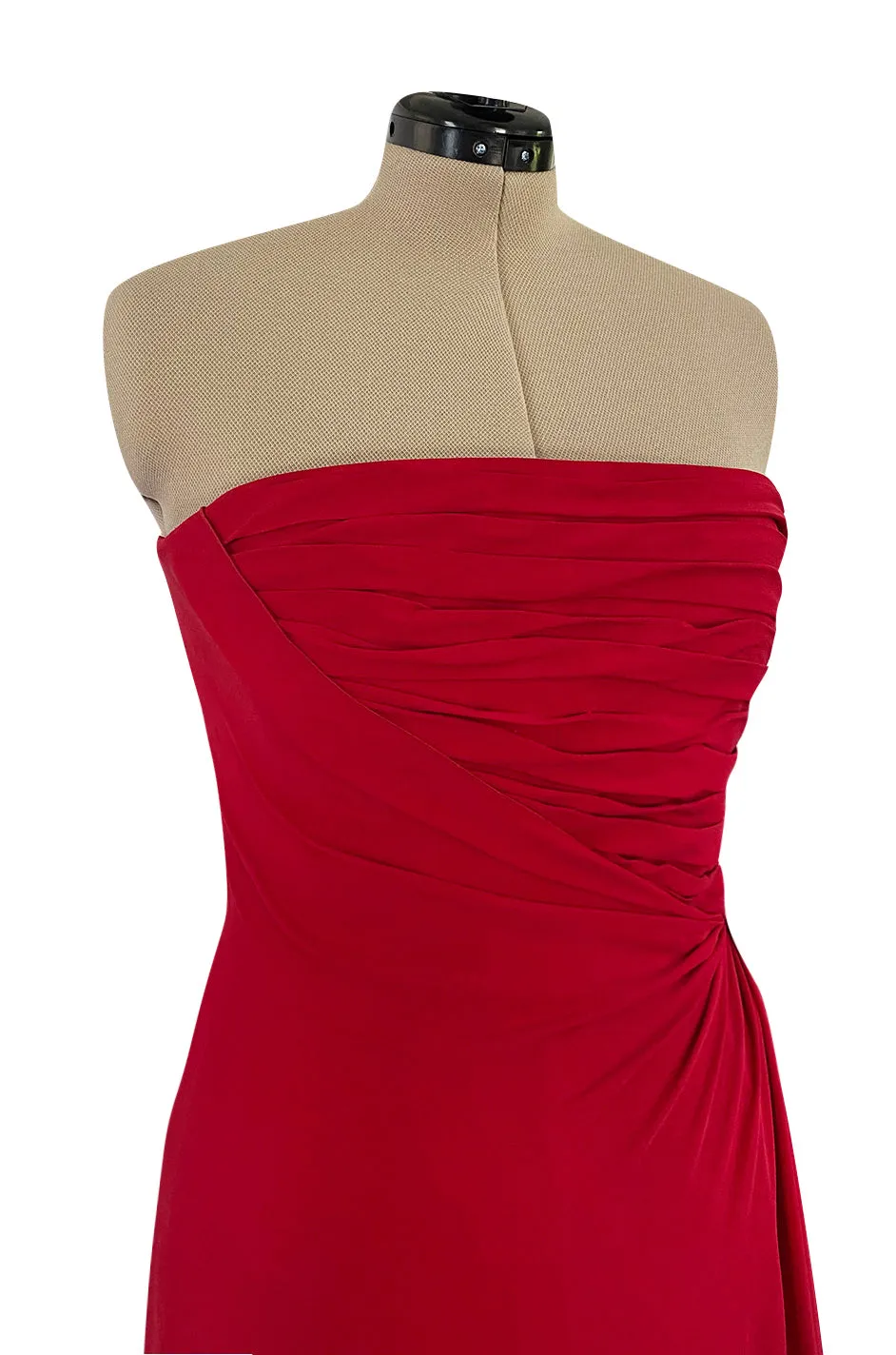 2010s Valentino Strapless Stretch Silk Crepe Dress w Gathered Bodice & Side Detailed Skirt