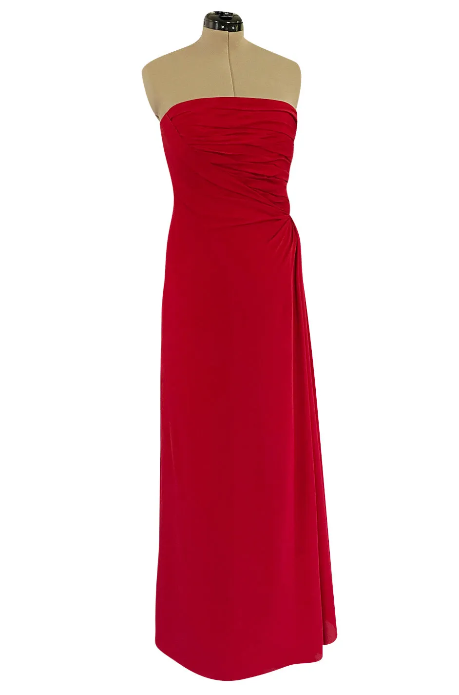2010s Valentino Strapless Stretch Silk Crepe Dress w Gathered Bodice & Side Detailed Skirt