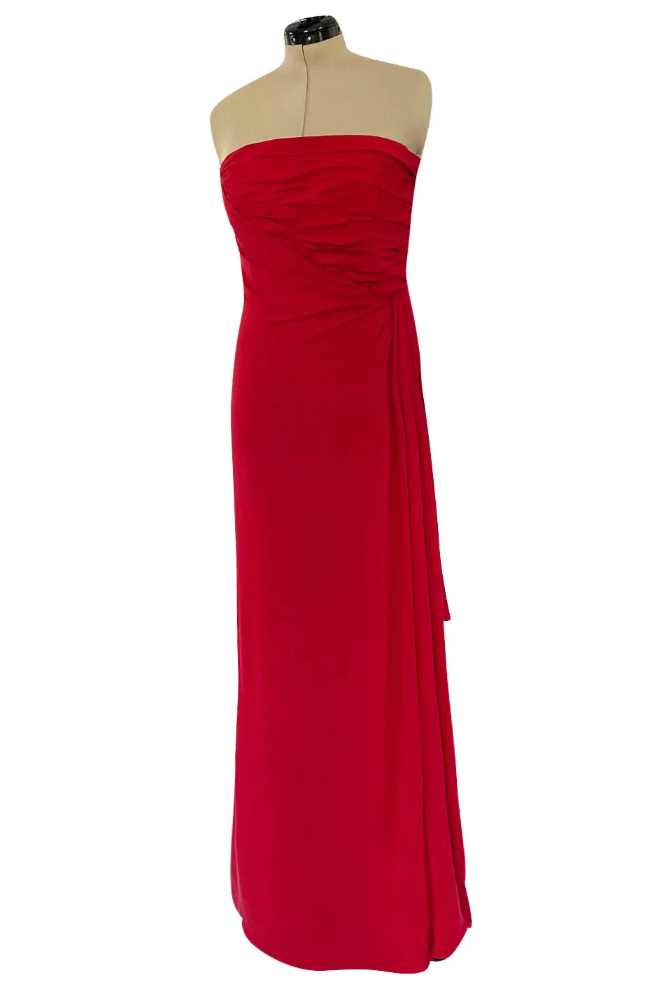 2010s Valentino Strapless Stretch Silk Crepe Dress w Gathered Bodice & Side Detailed Skirt