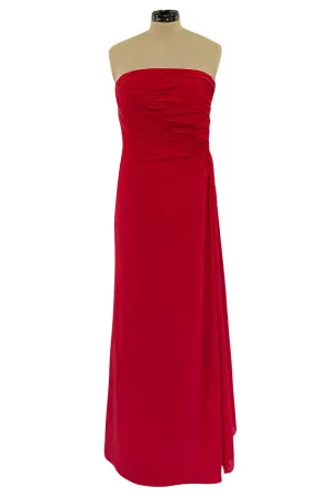 2010s Valentino Strapless Stretch Silk Crepe Dress w Gathered Bodice & Side Detailed Skirt