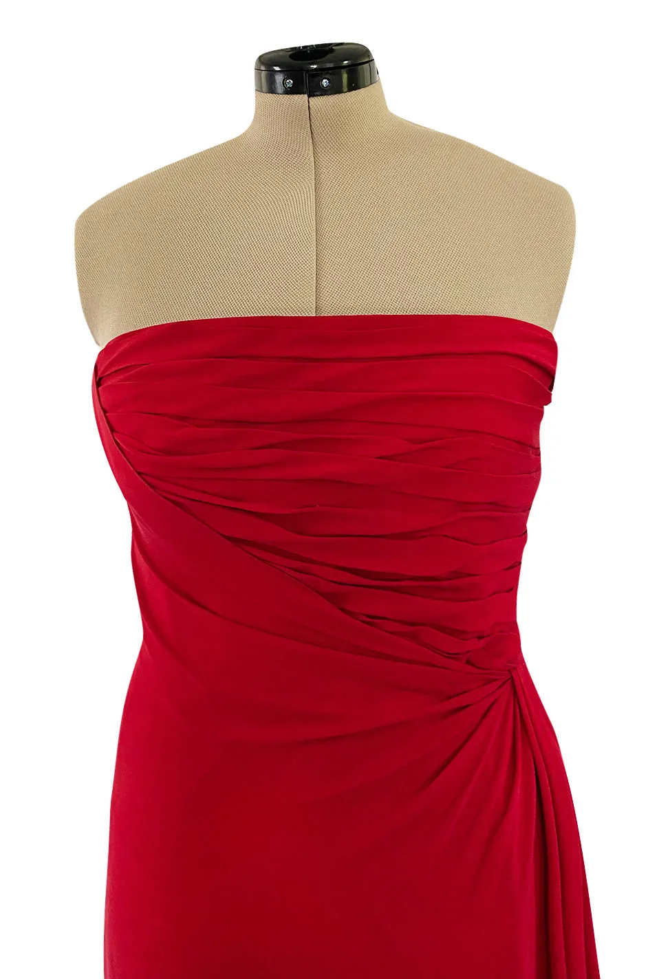 2010s Valentino Strapless Stretch Silk Crepe Dress w Gathered Bodice & Side Detailed Skirt