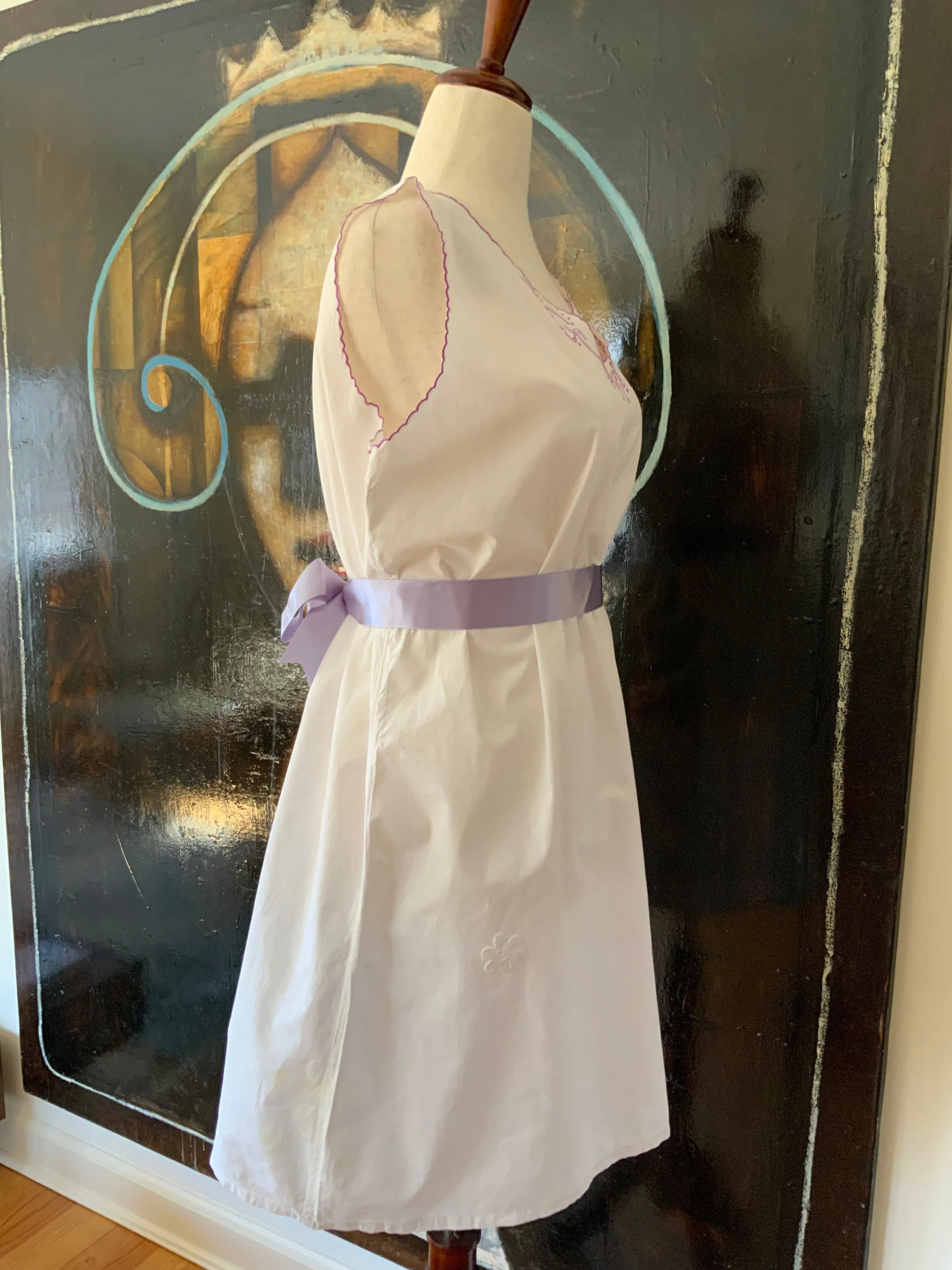 Antique Cotton Nightgown Purple Embroidery - 1910 - ED7