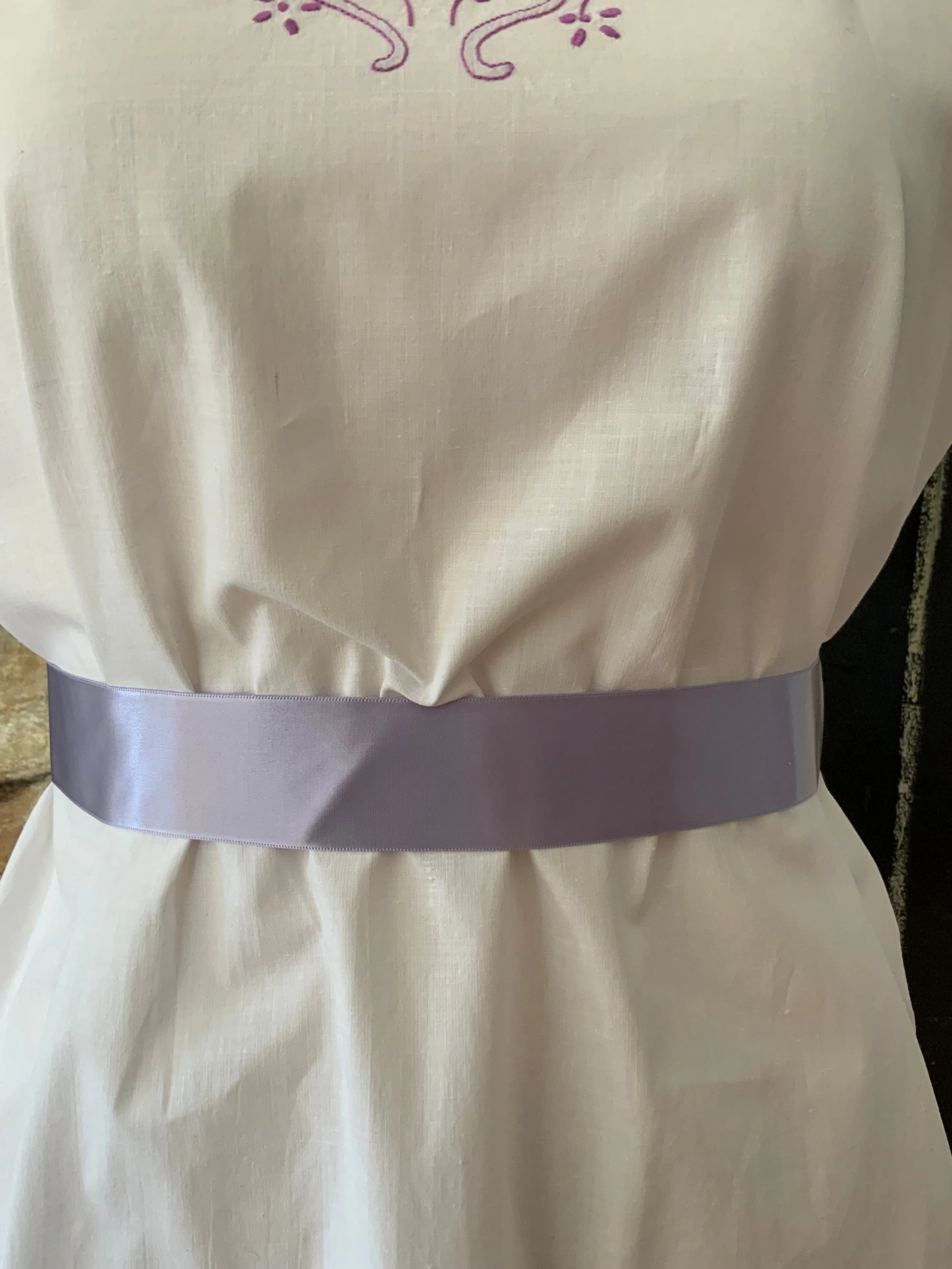 Antique Cotton Nightgown Purple Embroidery - 1910 - ED7