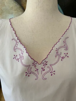 Antique Cotton Nightgown Purple Embroidery - 1910 - ED7