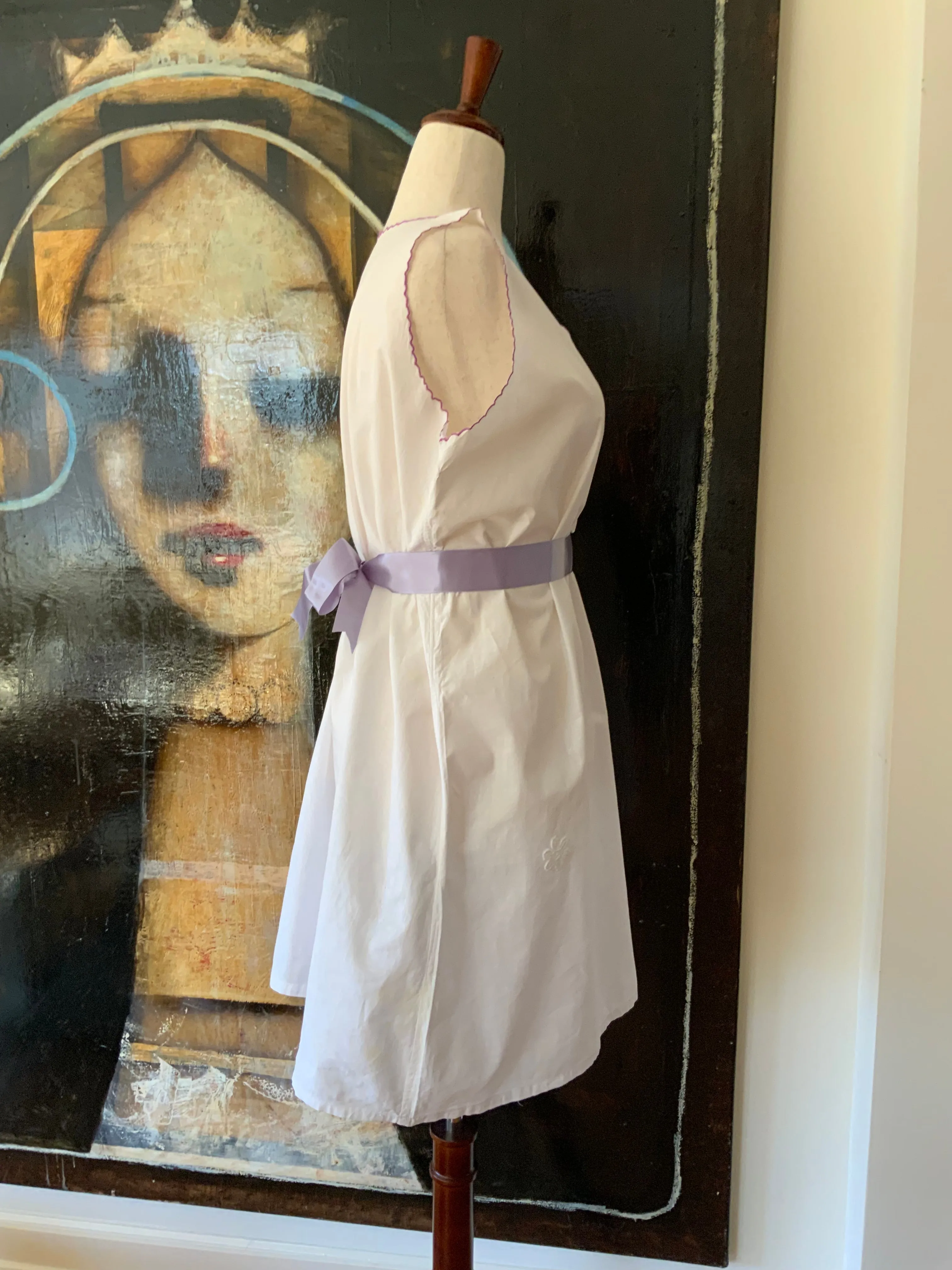 Antique Cotton Nightgown Purple Embroidery - 1910 - ED7
