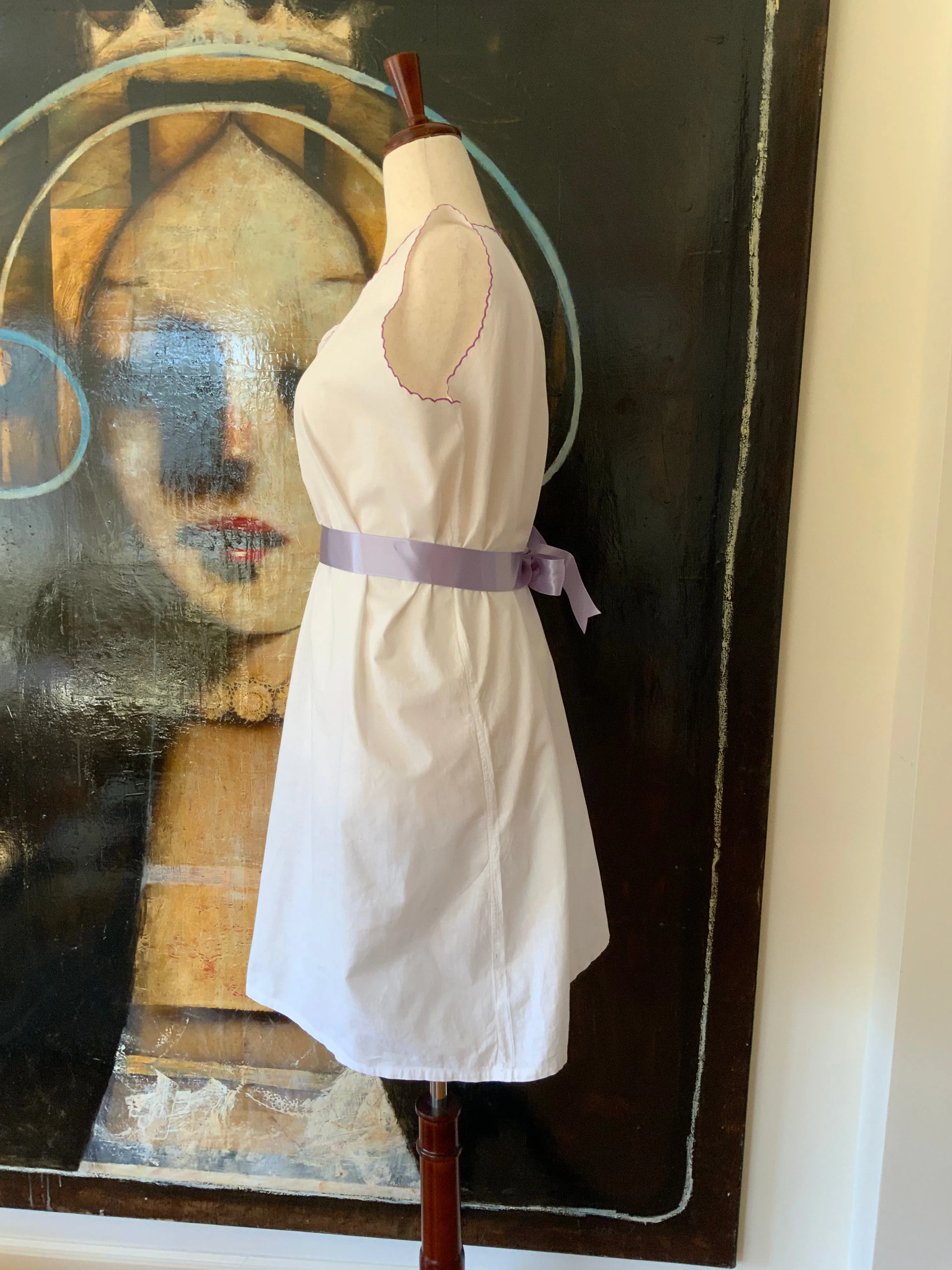 Antique Cotton Nightgown Purple Embroidery - 1910 - ED7