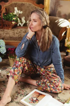 Art of Life Linen Cropped Artist Pant with Boho Floral Print