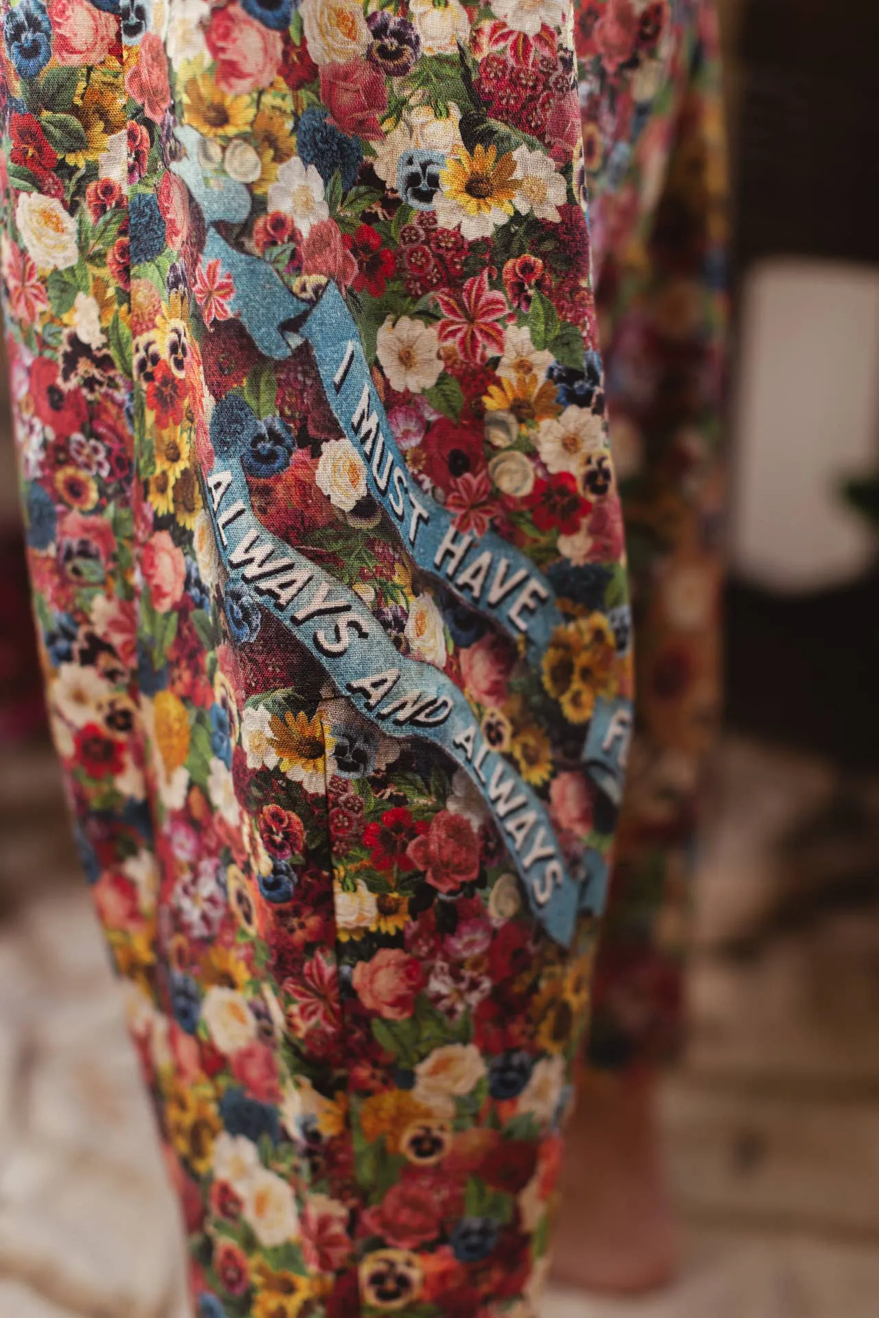 Art of Life Linen Cropped Artist Pant with Boho Floral Print
