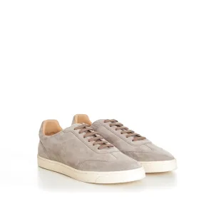 Beige Suede Round Toe Lace-Up Sneakers