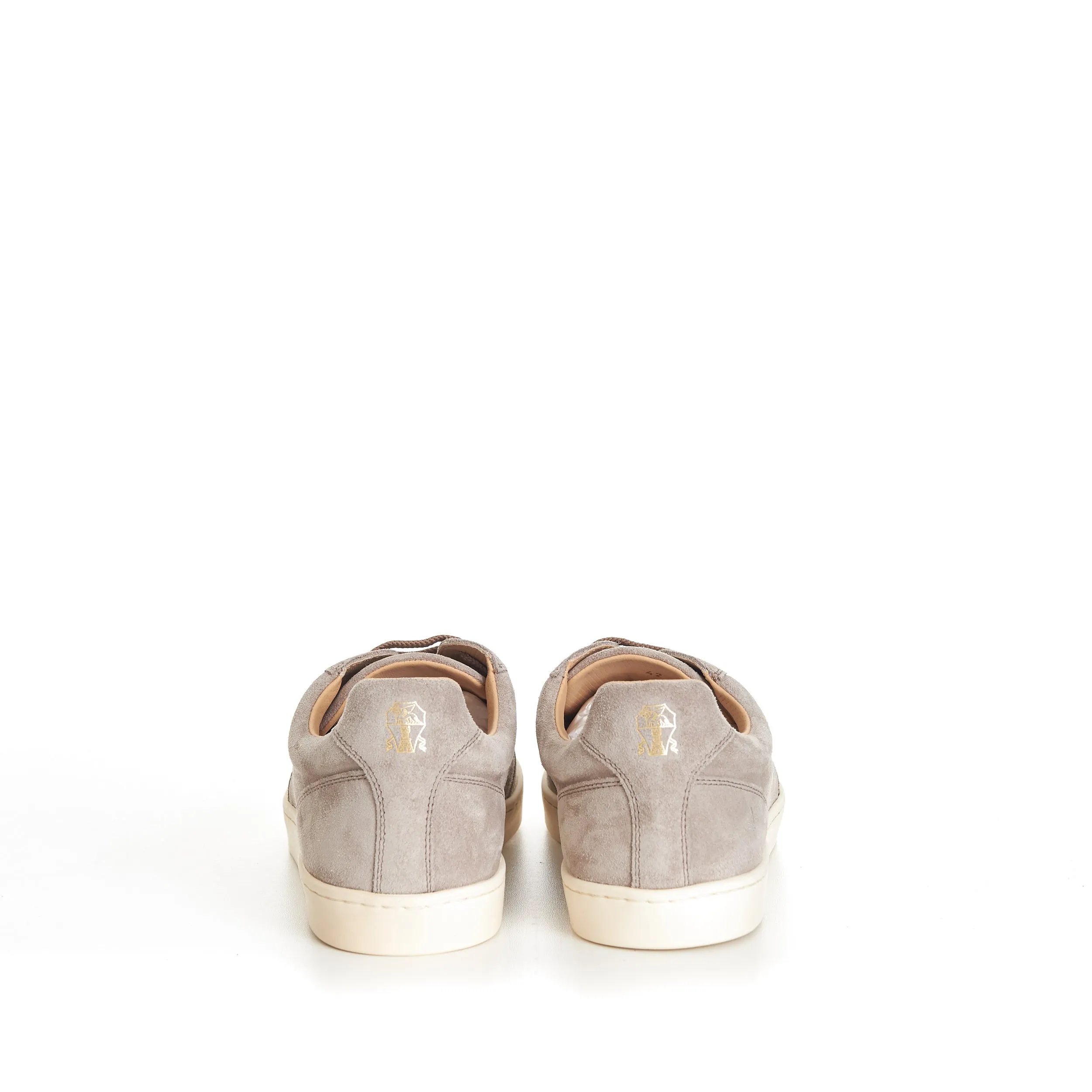 Beige Suede Round Toe Lace-Up Sneakers