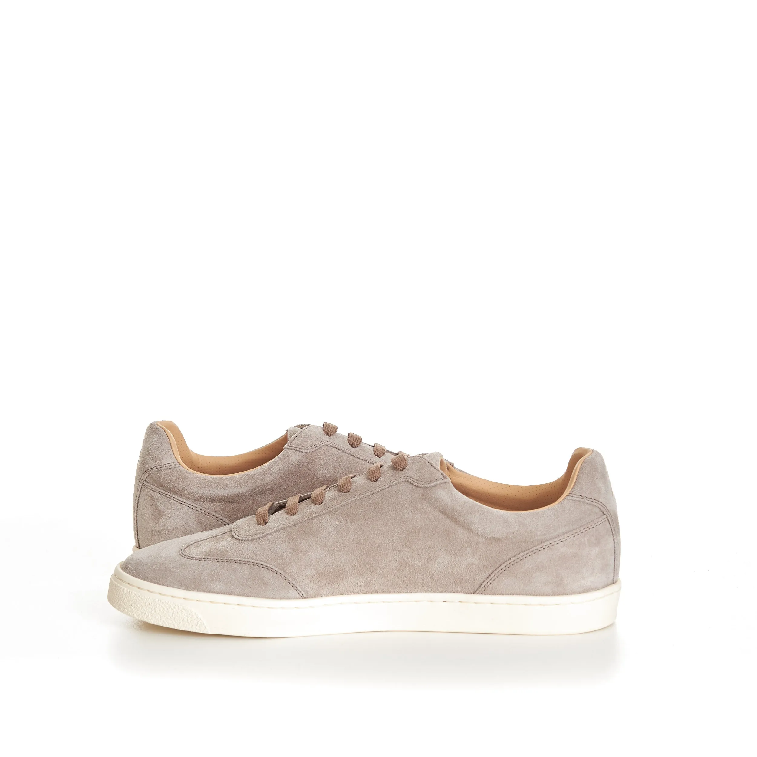 Beige Suede Round Toe Lace-Up Sneakers