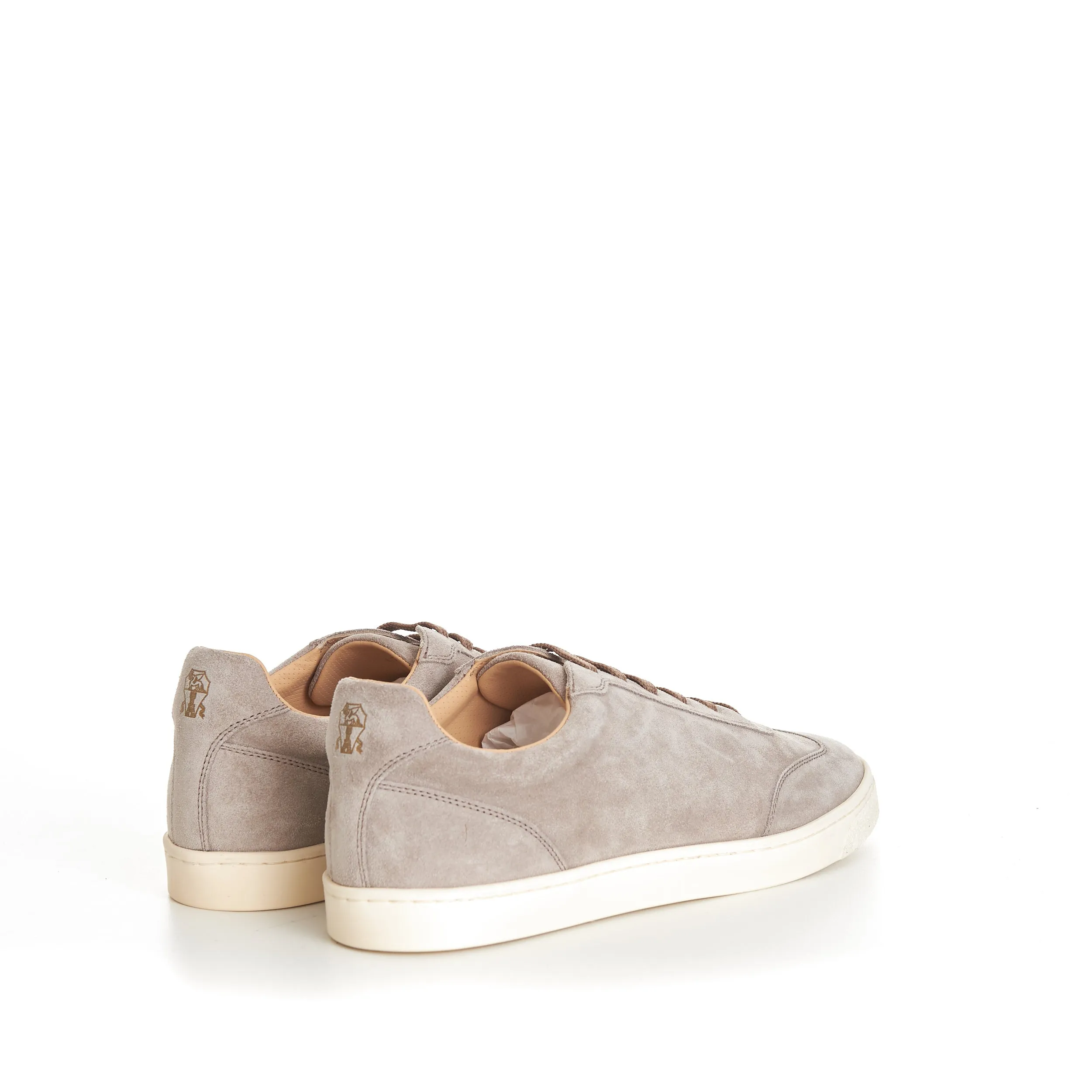 Beige Suede Round Toe Lace-Up Sneakers