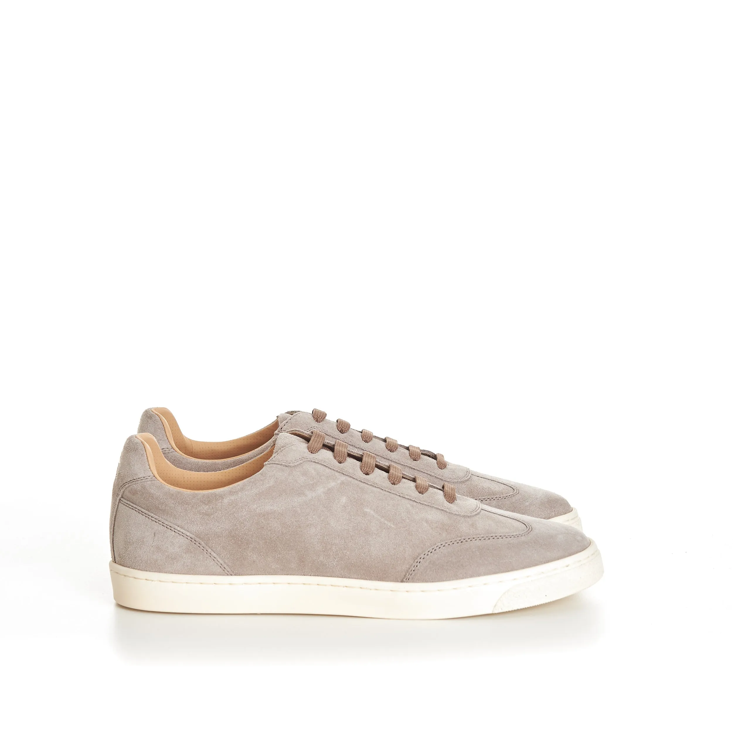 Beige Suede Round Toe Lace-Up Sneakers