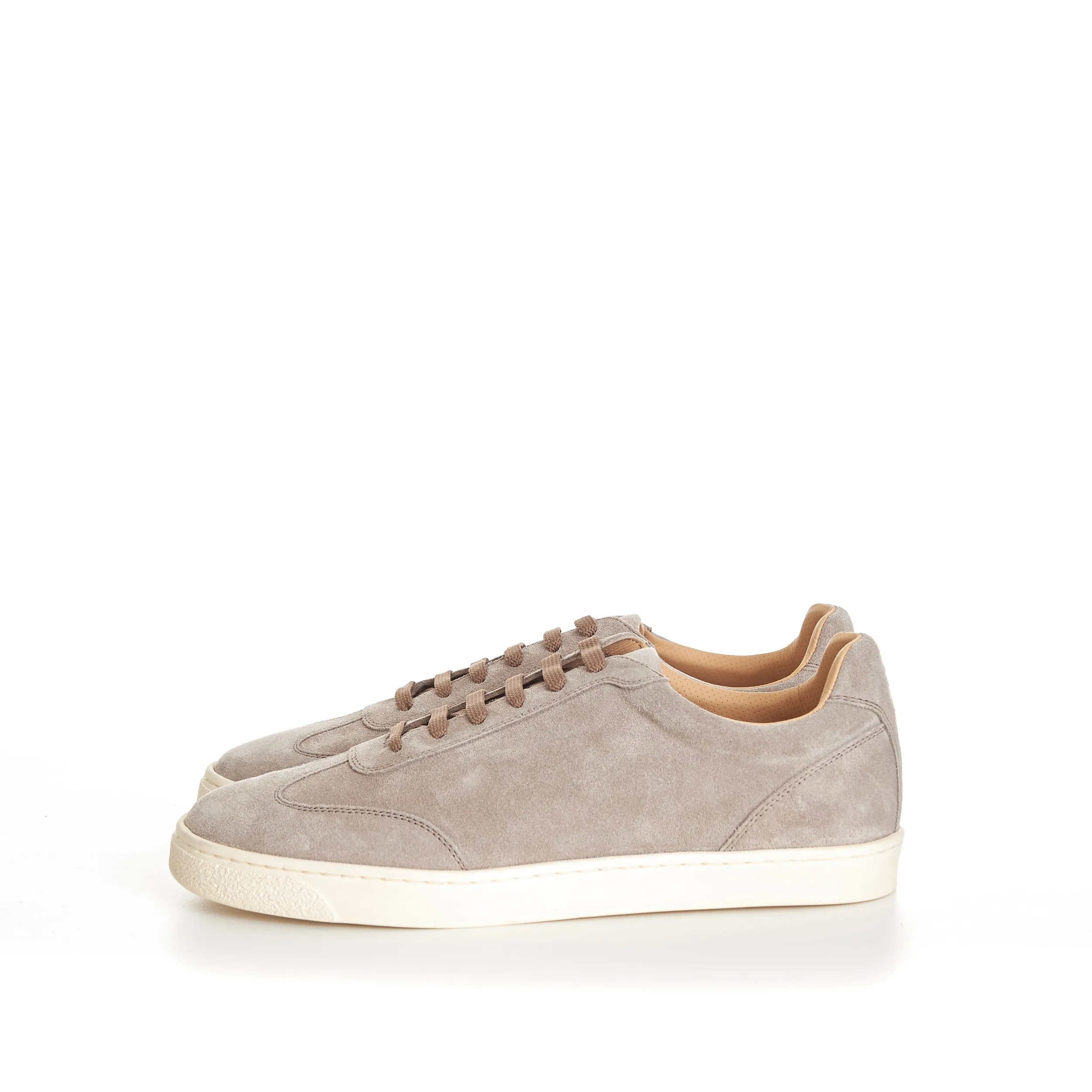 Beige Suede Round Toe Lace-Up Sneakers