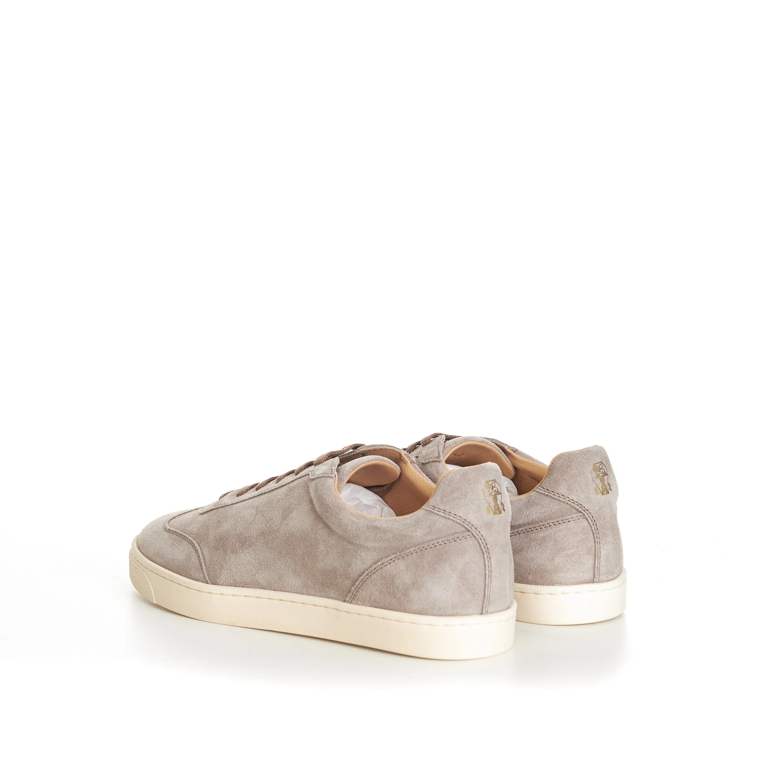 Beige Suede Round Toe Lace-Up Sneakers