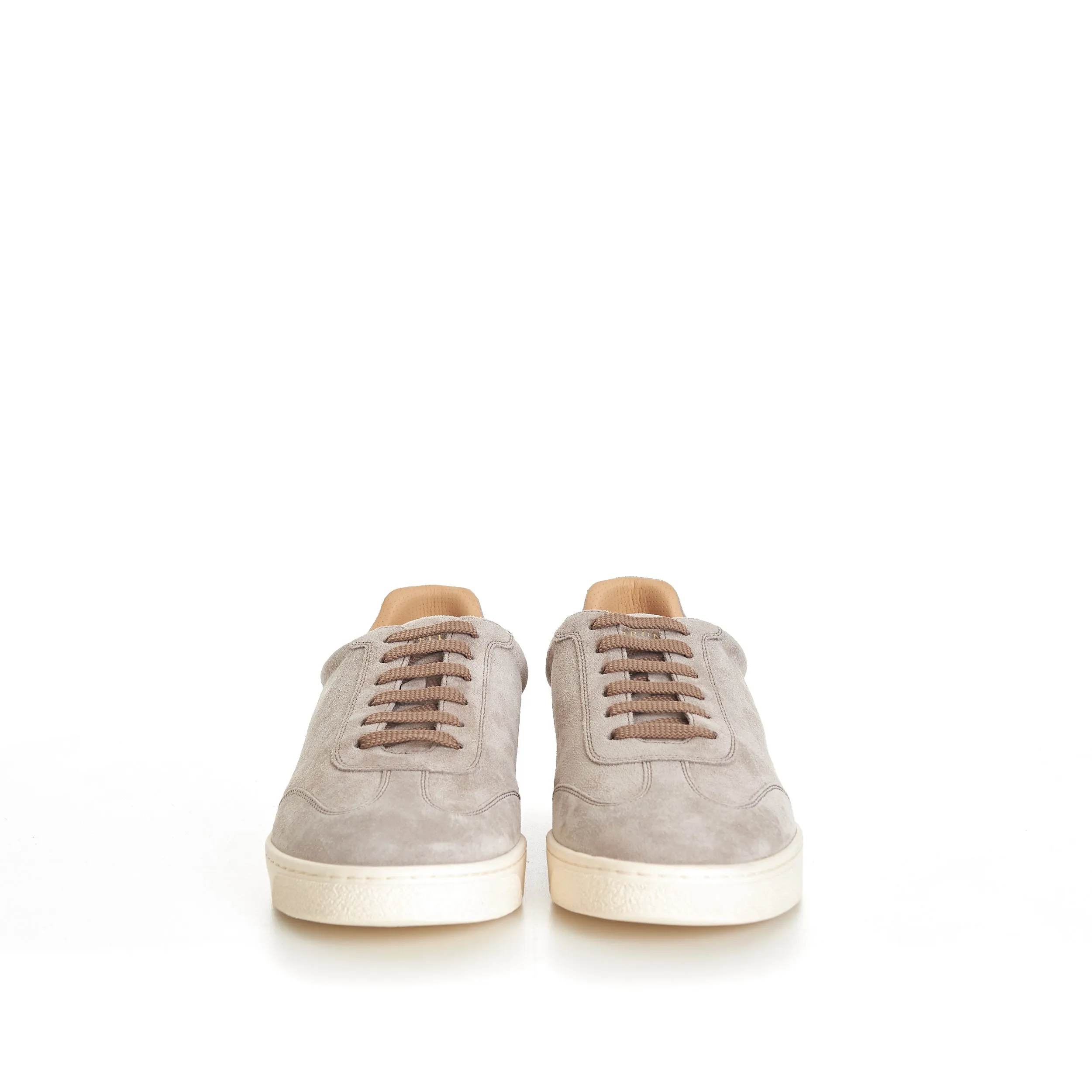 Beige Suede Round Toe Lace-Up Sneakers
