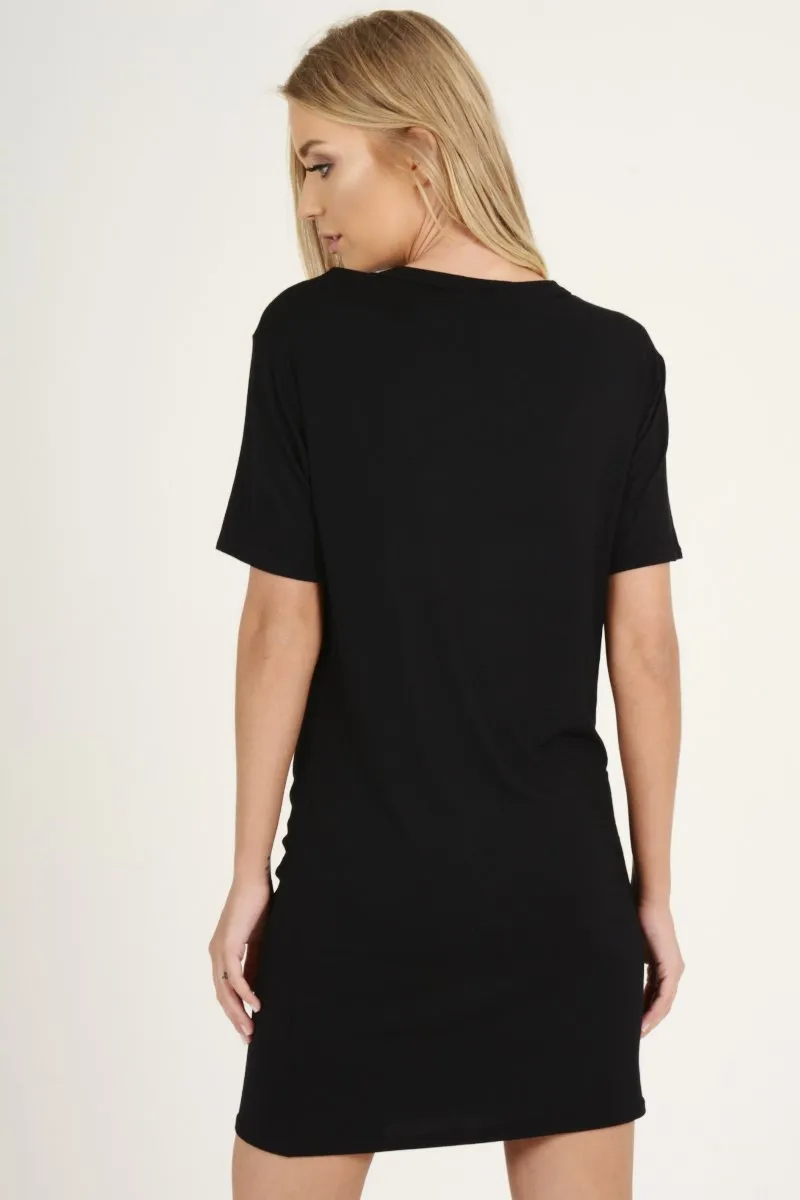 Black Lace Up Tiger T-shirt Dress - Mali