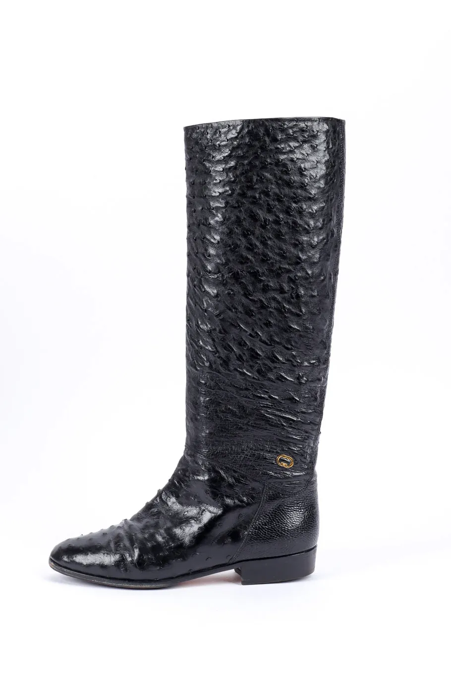 Black Ostrich Leather Riding Boots