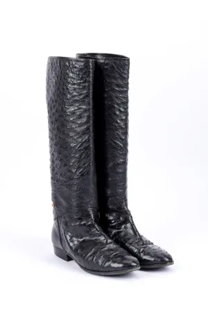 Black Ostrich Leather Riding Boots