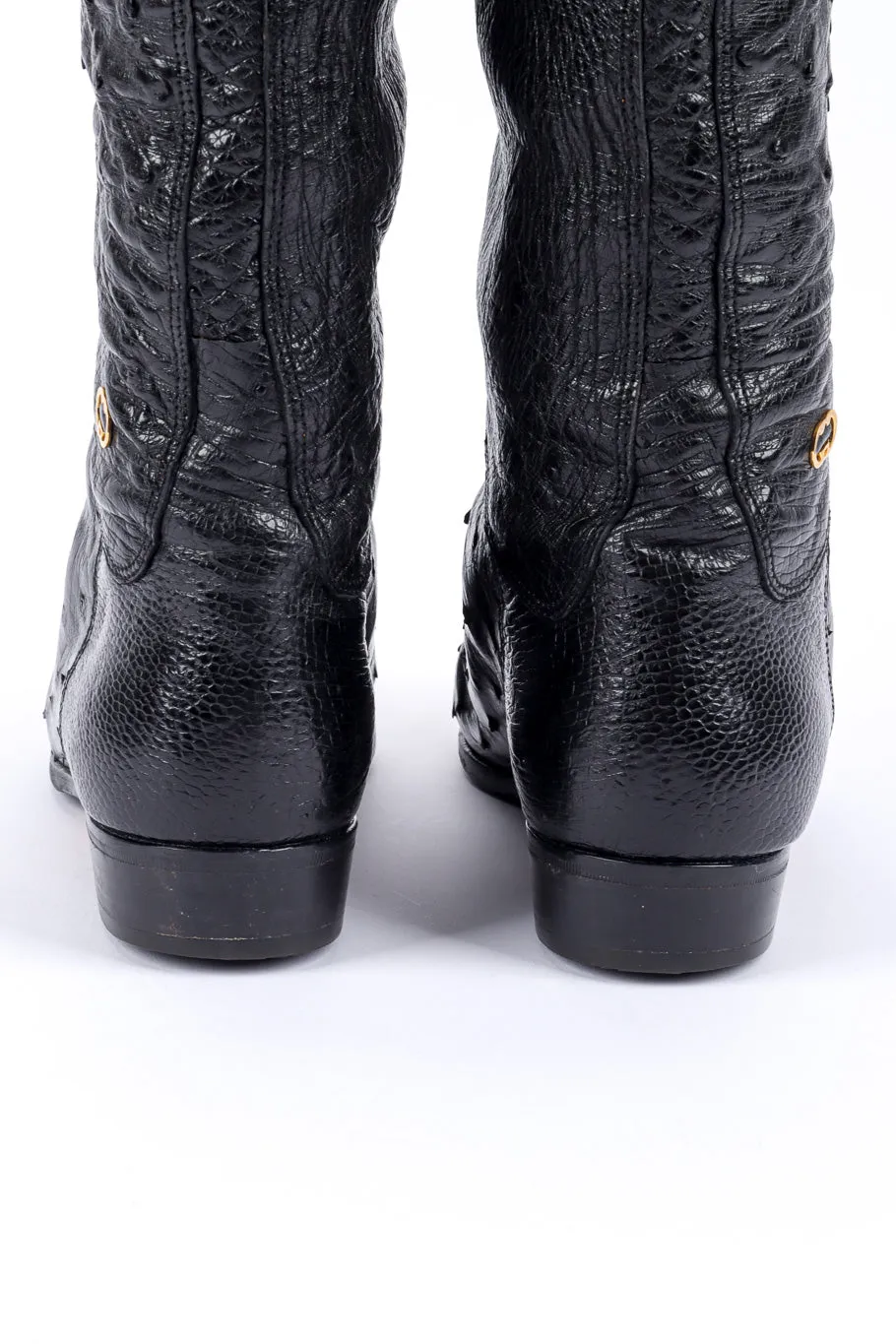 Black Ostrich Leather Riding Boots