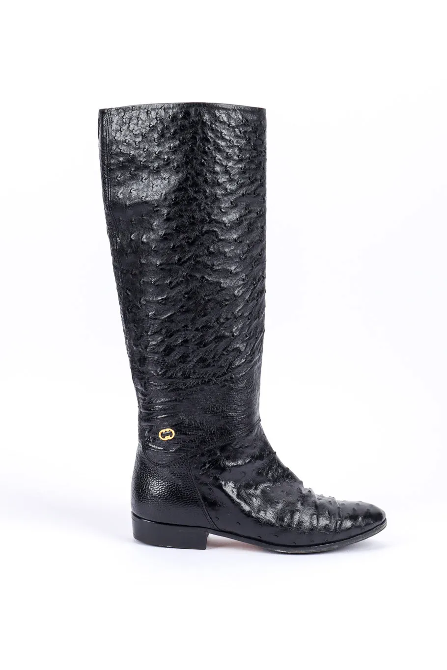Black Ostrich Leather Riding Boots