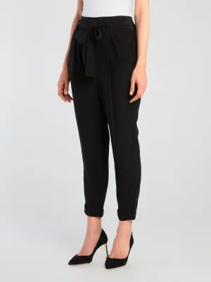 Black Tie Front Capri Pants