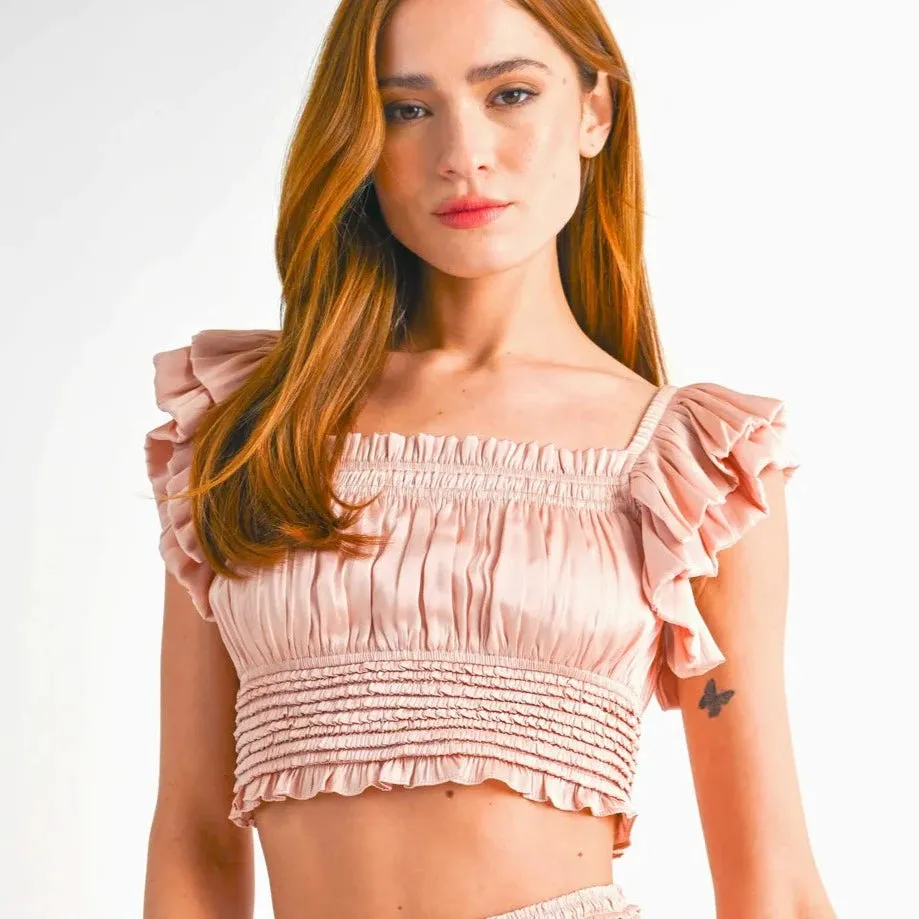 Blush Pink Ruffle Sleeve Smock Top..