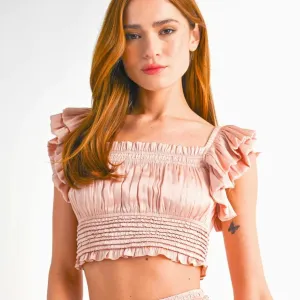 Blush Pink Ruffle Sleeve Smock Top..