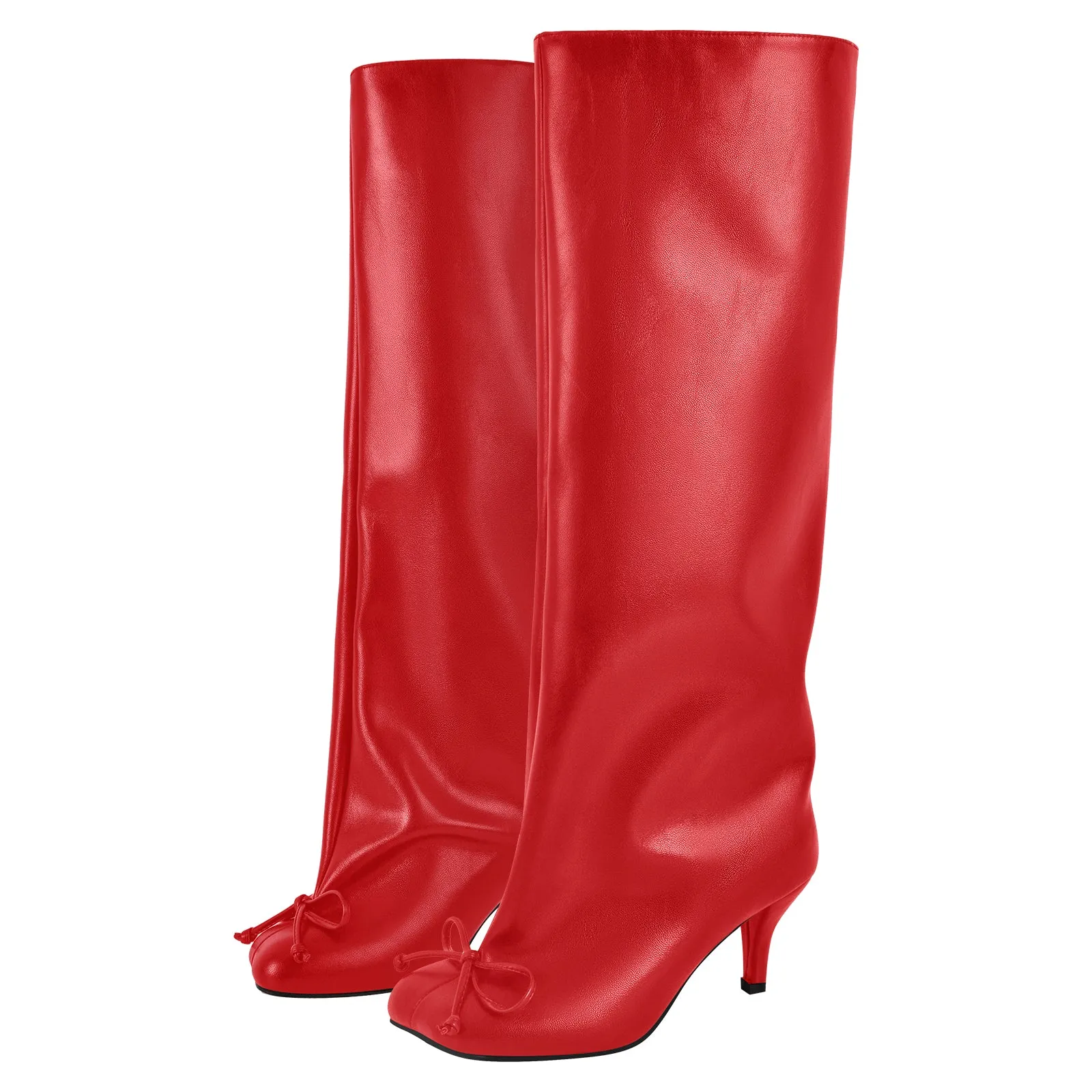 Bow Square Toe Stiletto Knee High Tabi Boots