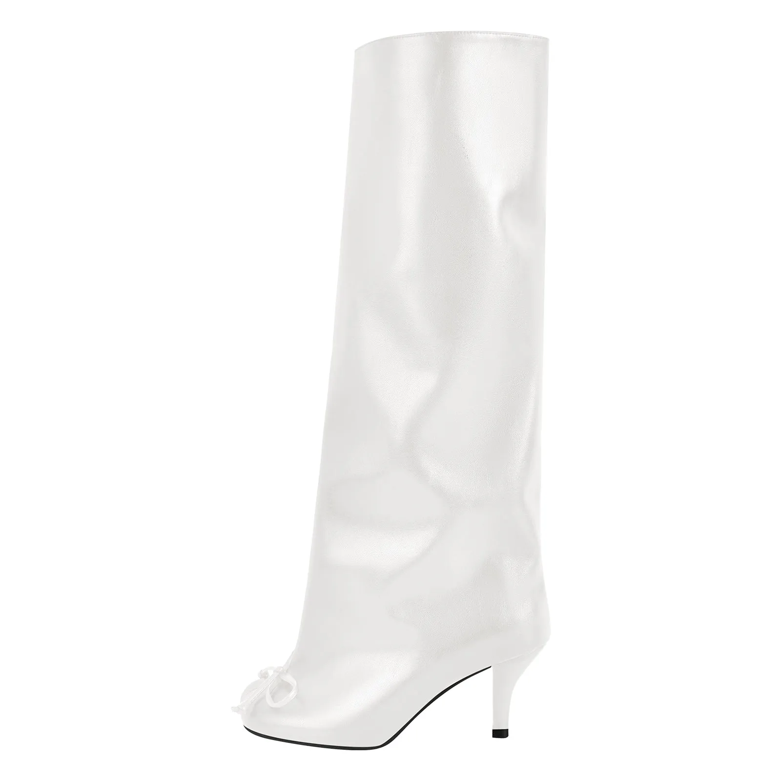 Bow Square Toe Stiletto Knee High Tabi Boots