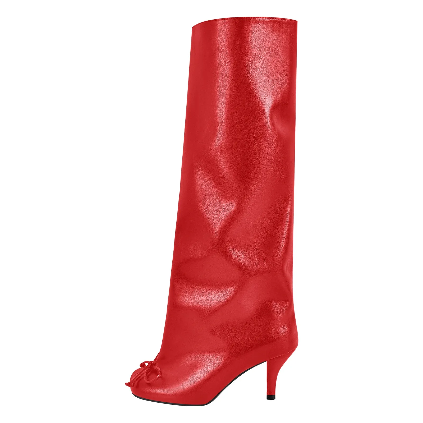 Bow Square Toe Stiletto Knee High Tabi Boots