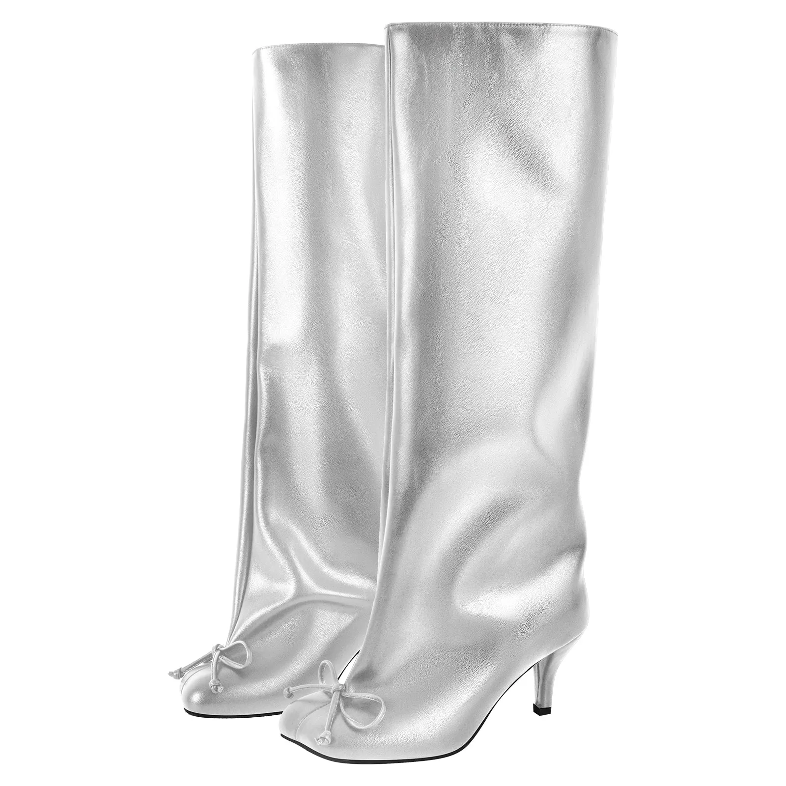 Bow Square Toe Stiletto Knee High Tabi Boots