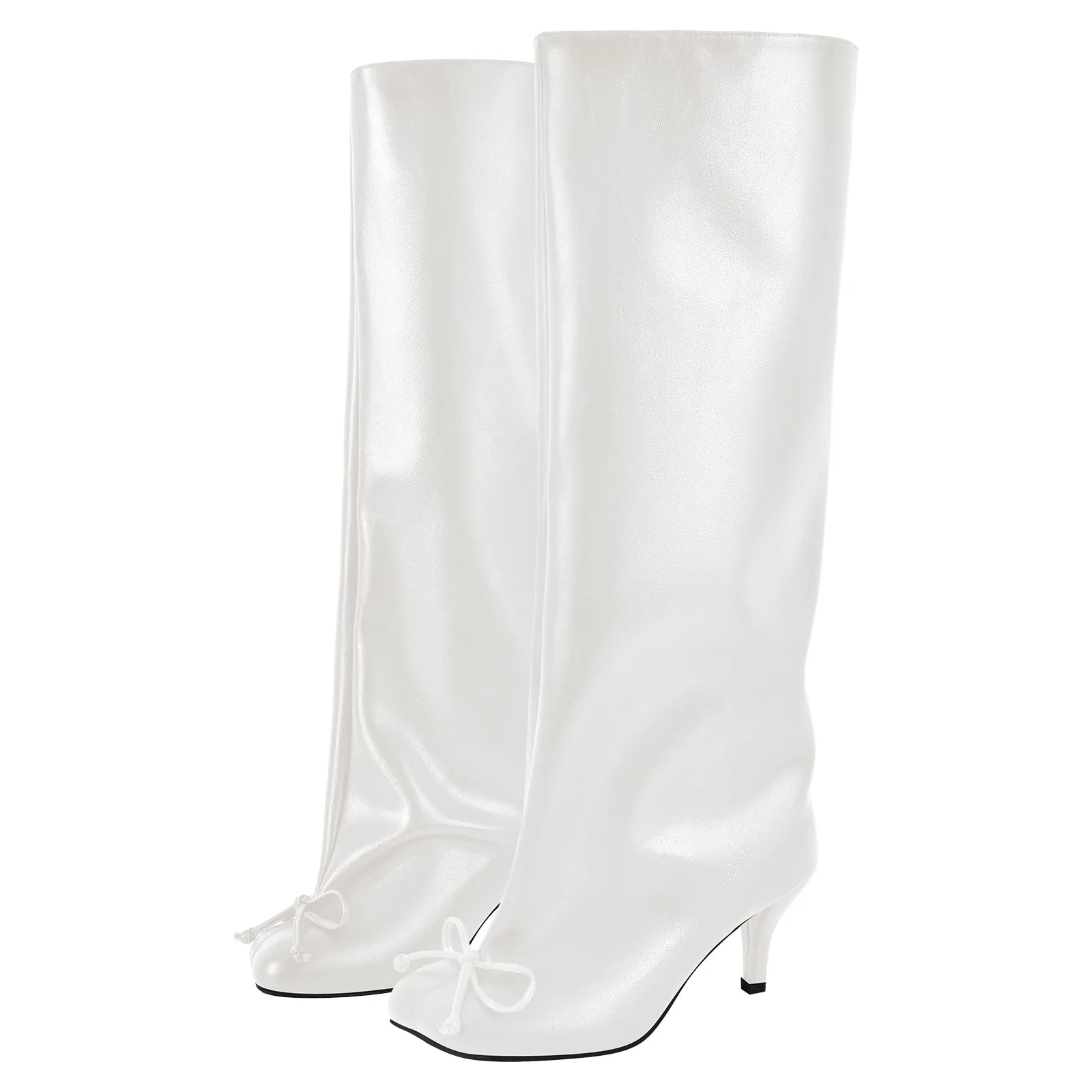 Bow Square Toe Stiletto Knee High Tabi Boots