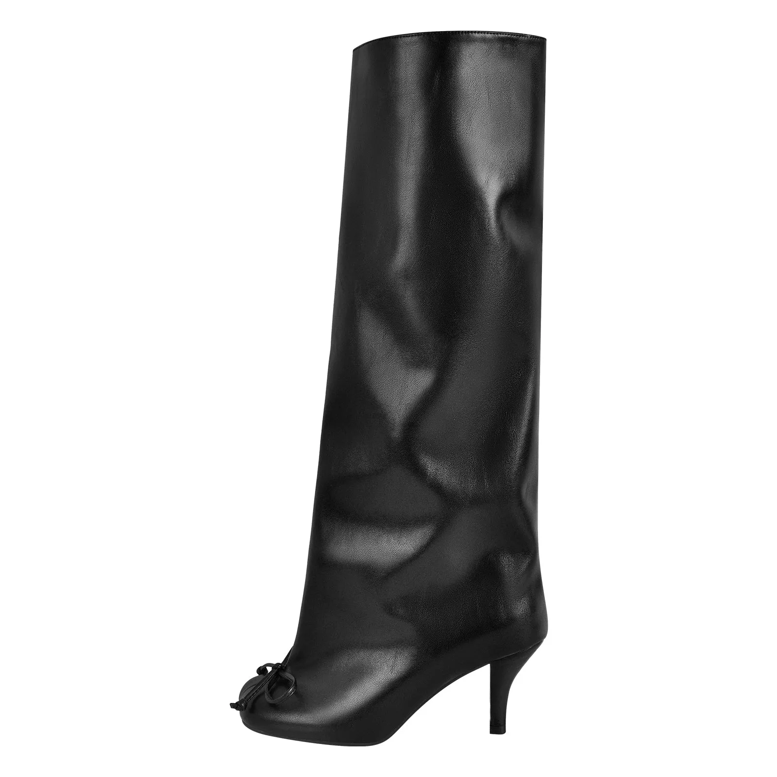 Bow Square Toe Stiletto Knee High Tabi Boots