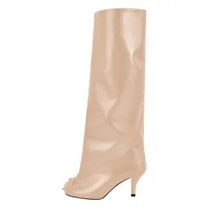 Bow Square Toe Stiletto Knee High Tabi Boots
