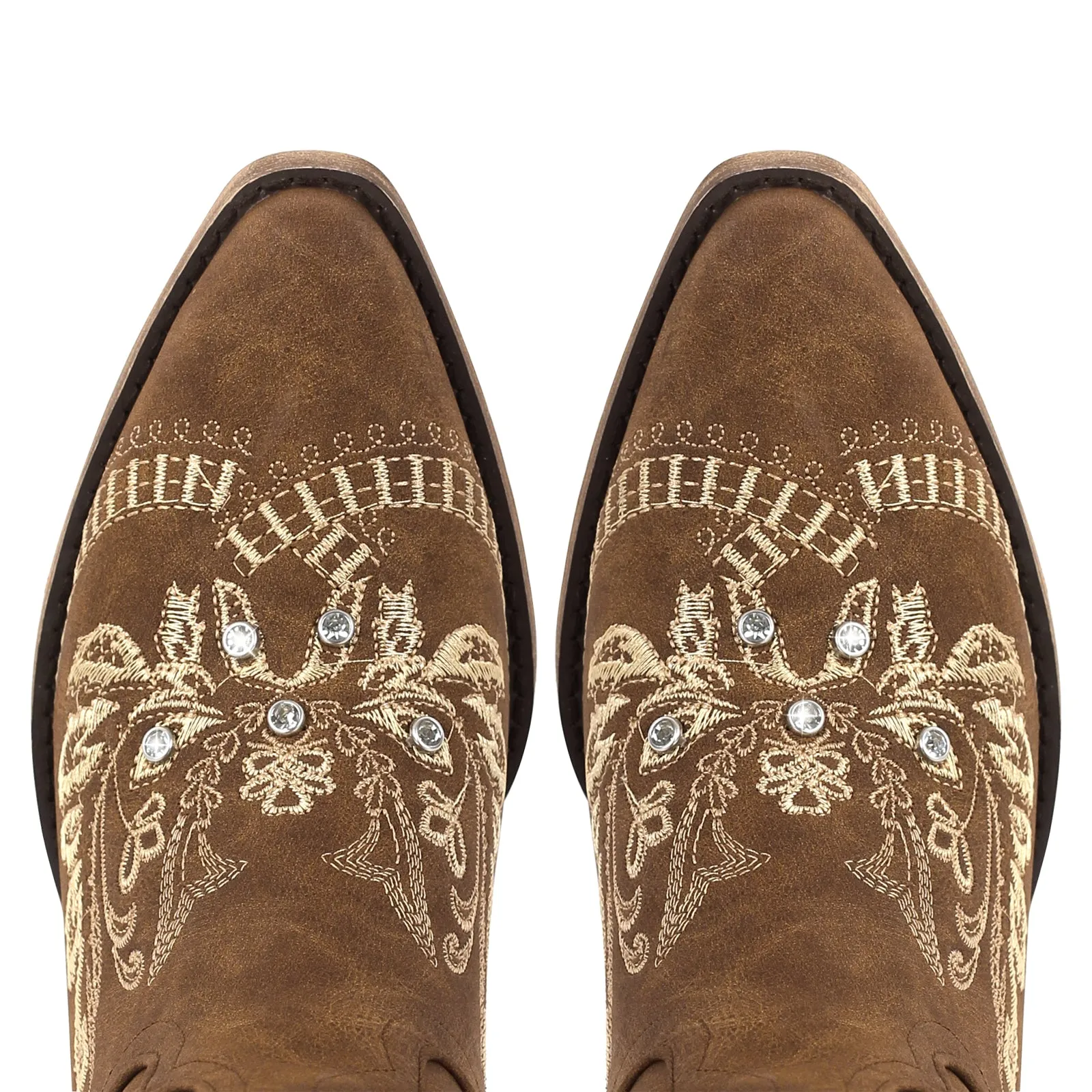 Brown Embroidered Knee High White Western Boots
