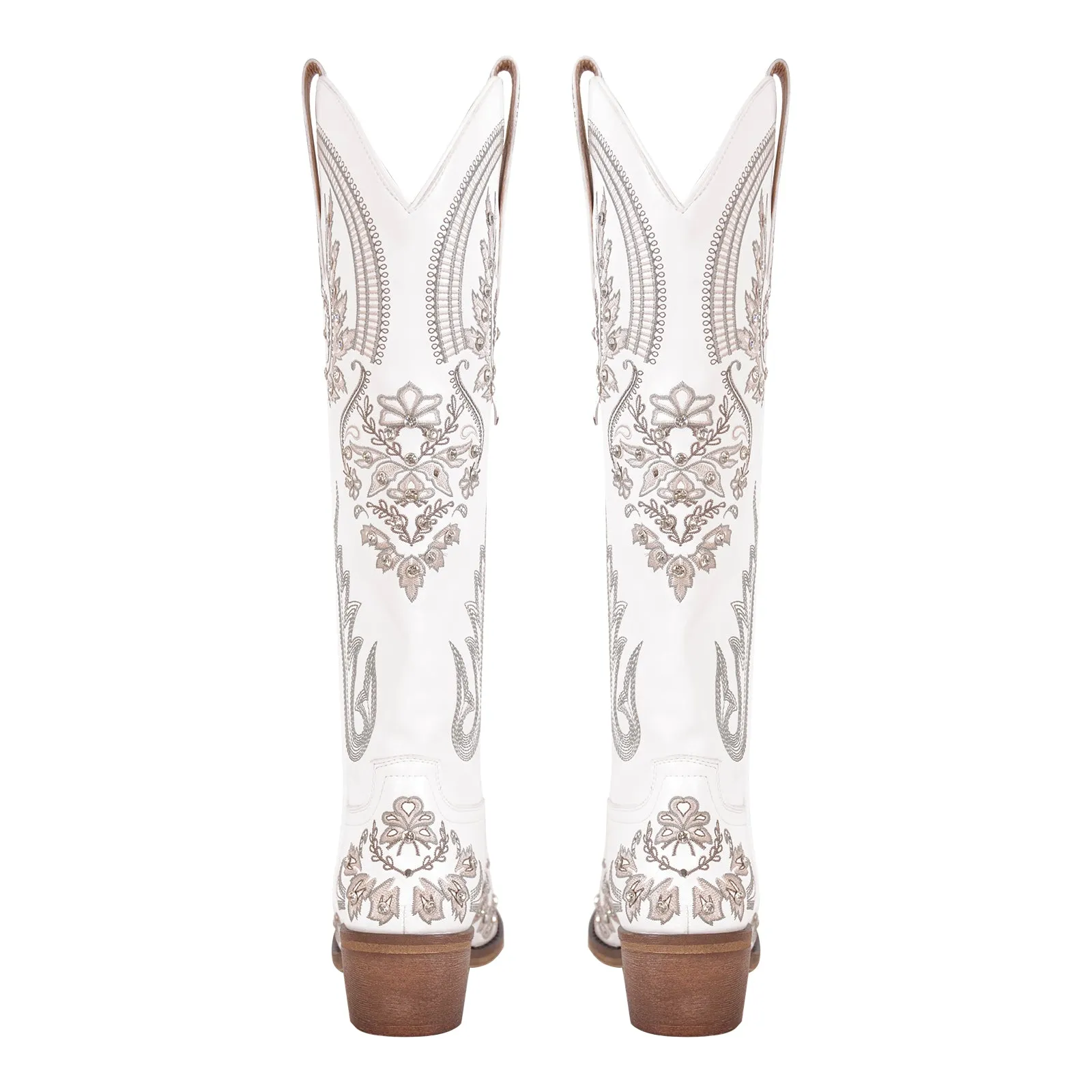 Brown Embroidered Knee High White Western Boots