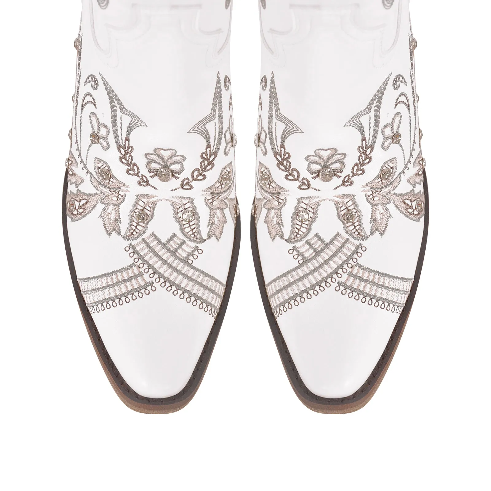 Brown Embroidered Knee High White Western Boots