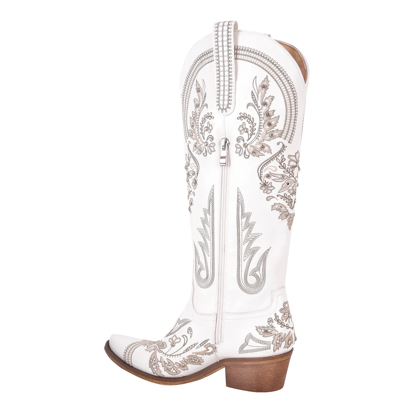 Brown Embroidered Knee High White Western Boots
