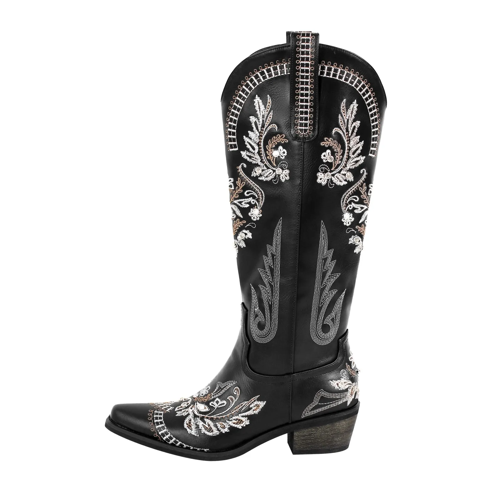Brown Embroidered Knee High White Western Boots