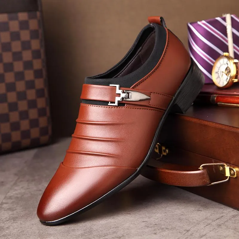 Caramel Brown Pointy Toe Mens Premium Leather Designer Dress Shoes - Perfect for Formal & Casual