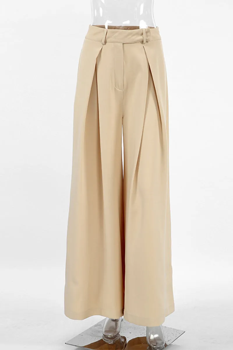 Casual Street Ruched Loose High Waist Wide Leg Solid Color Bottoms