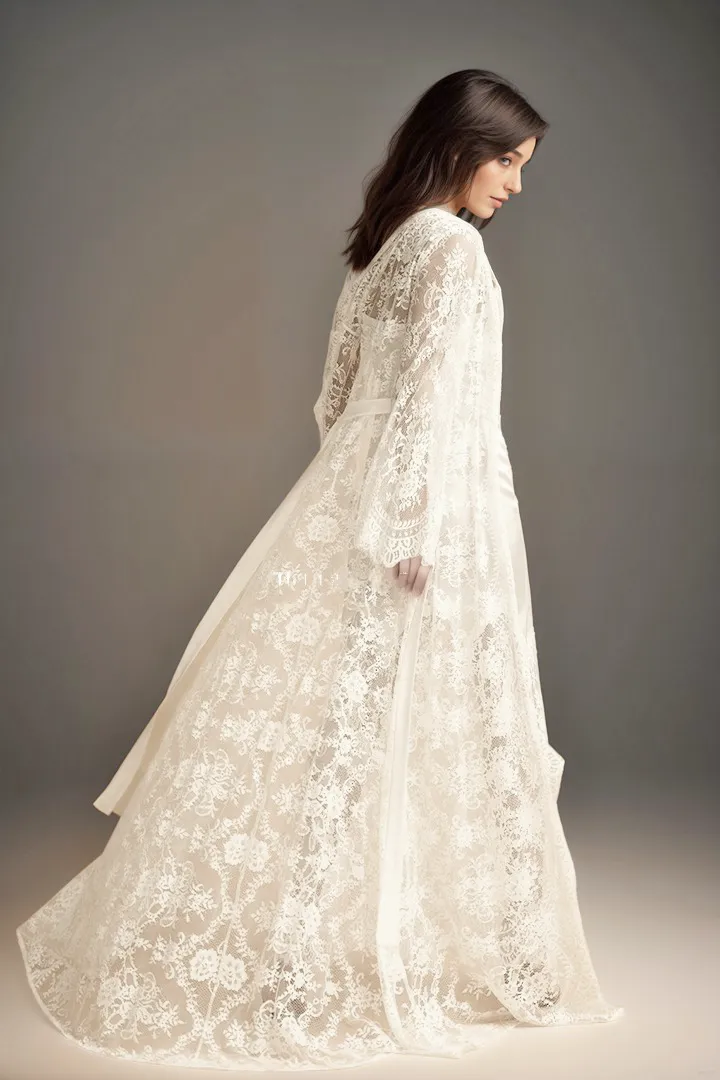 Chantilly Lace Long Robe with Silky Satin Lace Nightgown