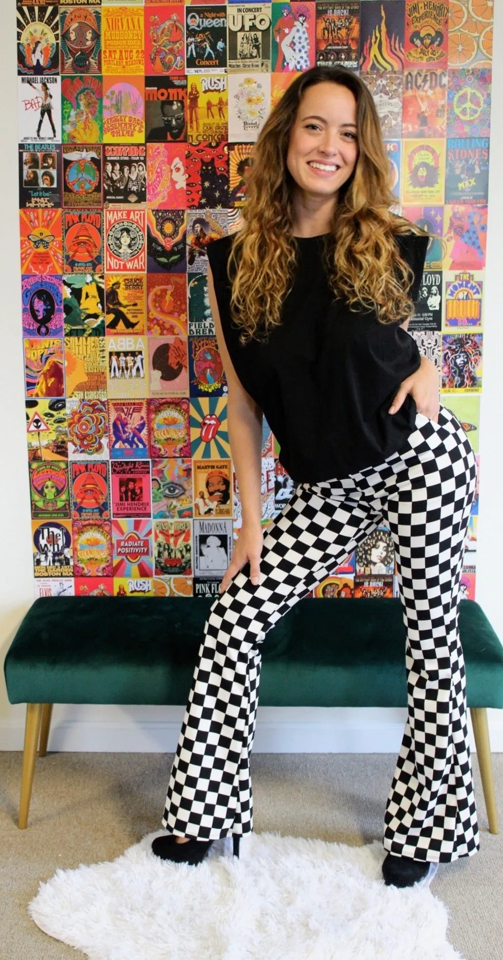Checkered Bell Bottoms  High waist
