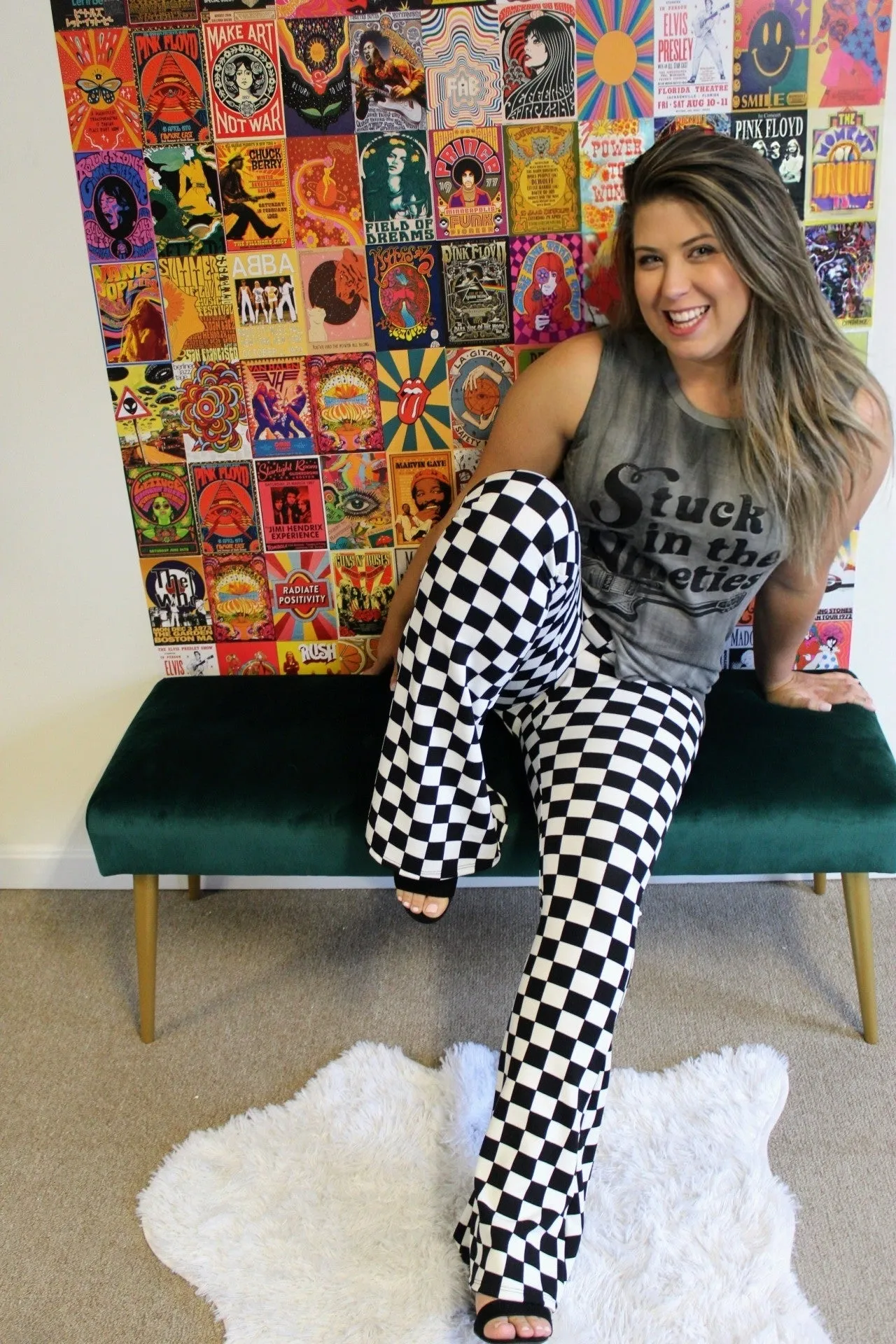 Checkered Bell Bottoms  High waist