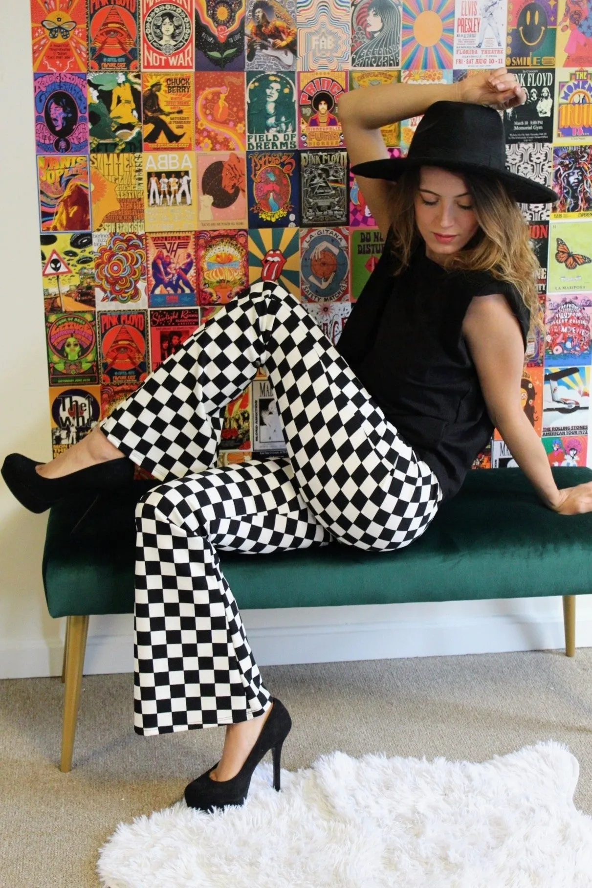 Checkered Bell Bottoms  High waist