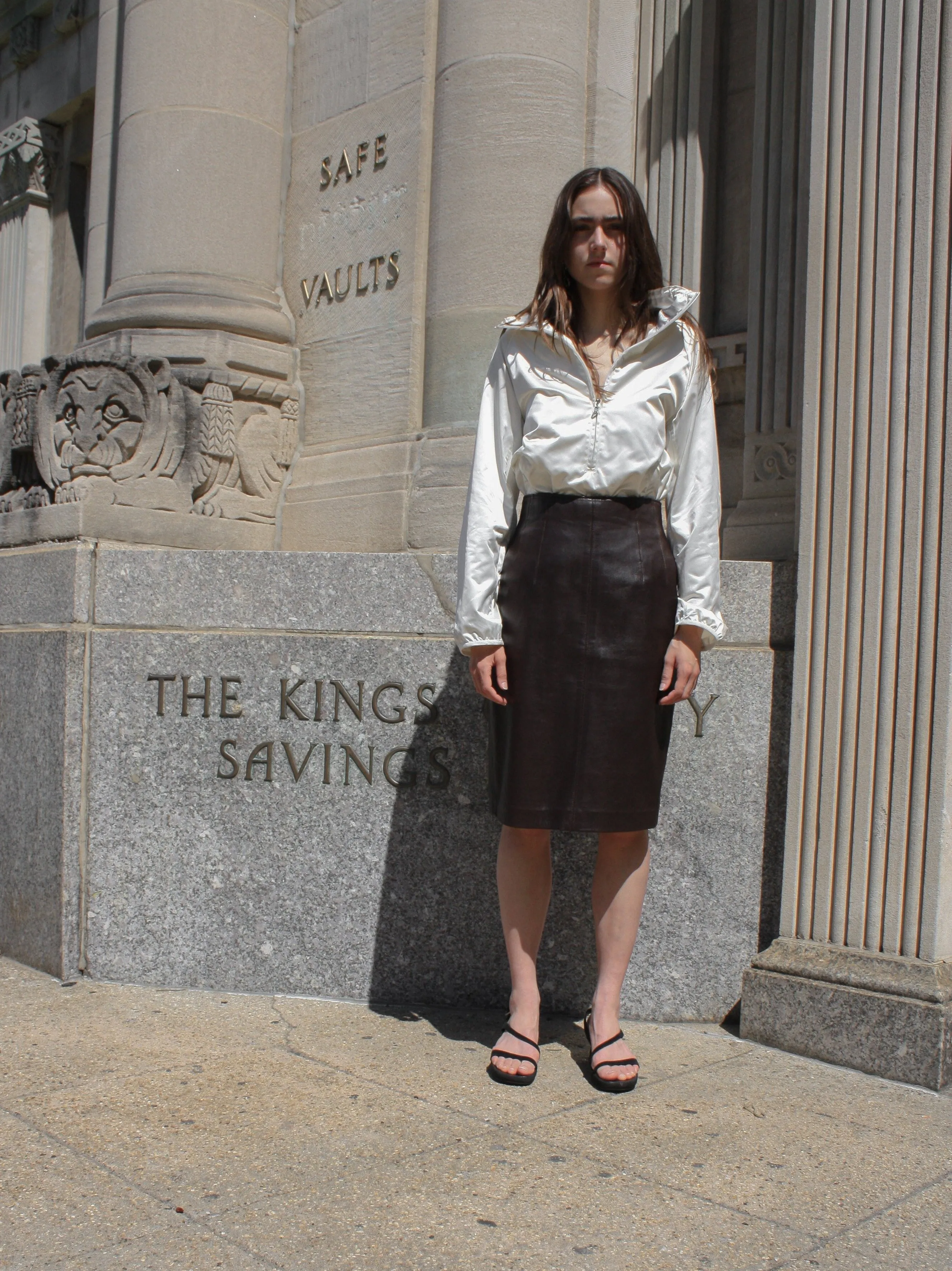 Chocolate Leather Pencil Skirt