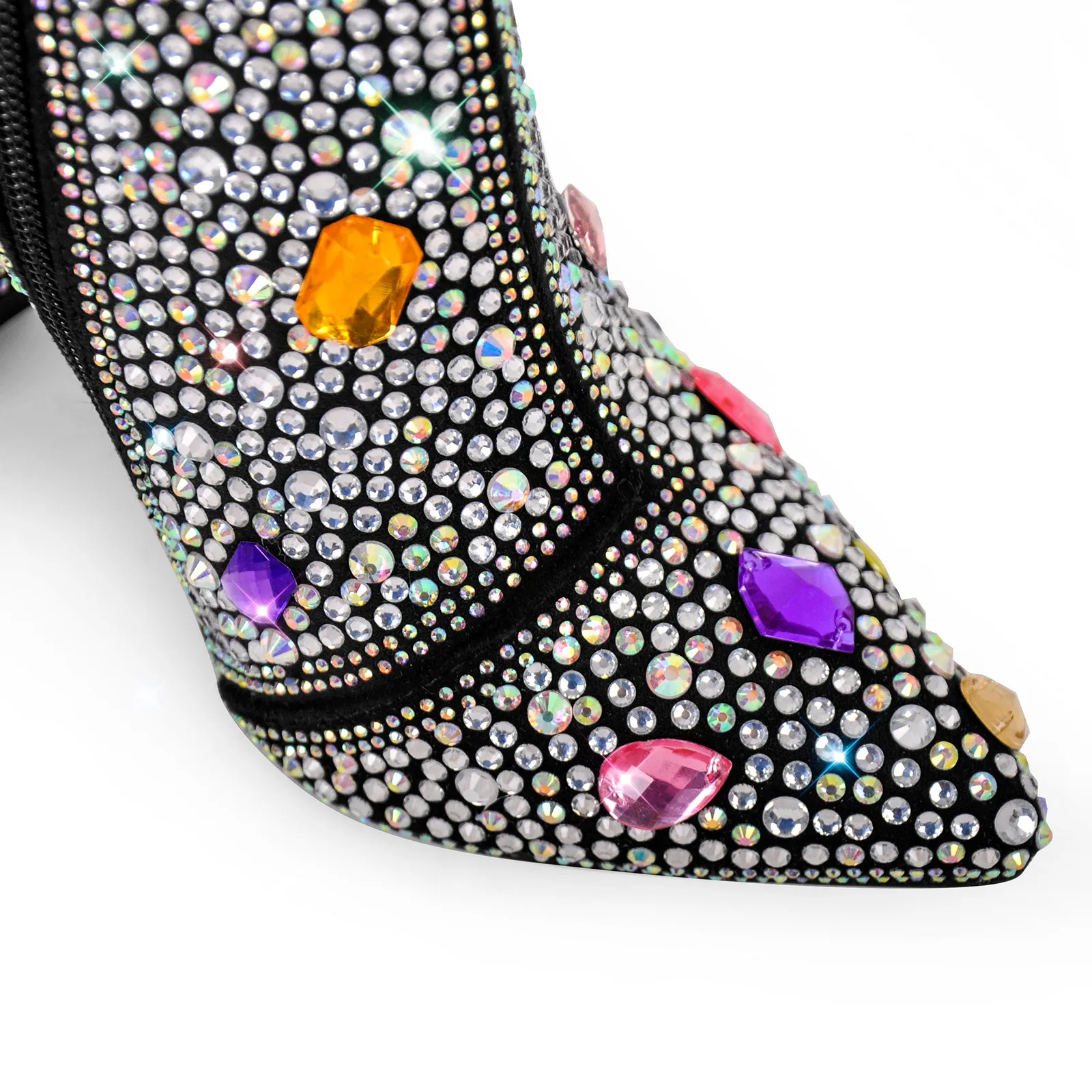 Chunky Heel Rhinestone Jewel Ankle Boots